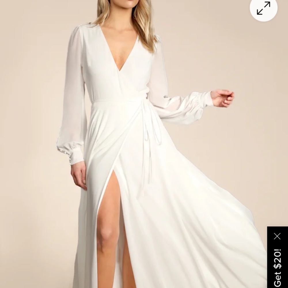 Lulus My Whole Heart White Long Sleeve Wrap Dress